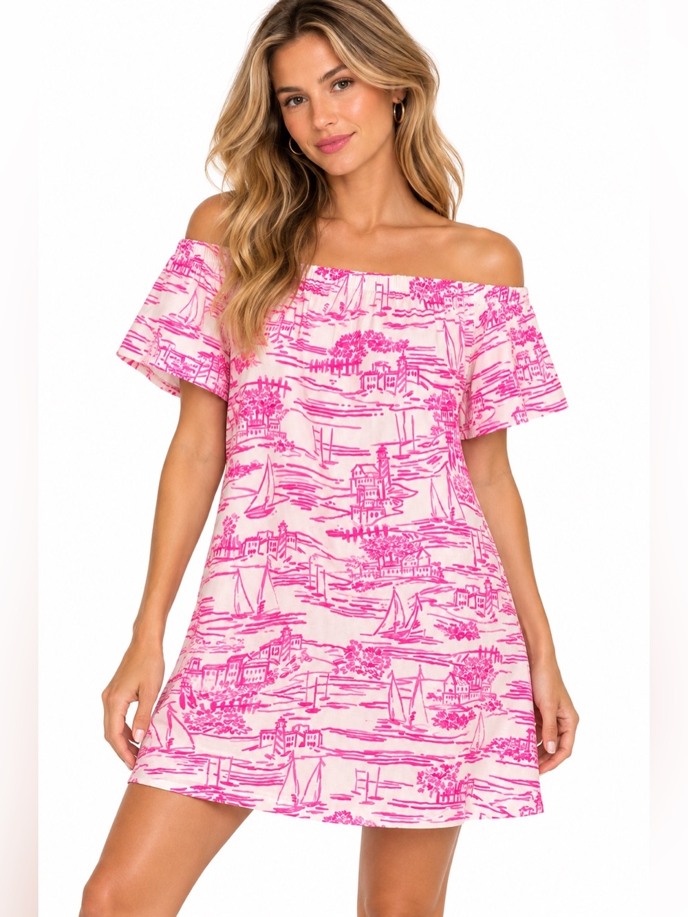 Mahi Gold Size XS Off-Shoulder Pink Toile Swim Cover-Up Dress